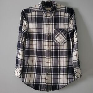 Aritzia Tna Cream/Black Combo Soft Flannel Button-down Shirt Size XS